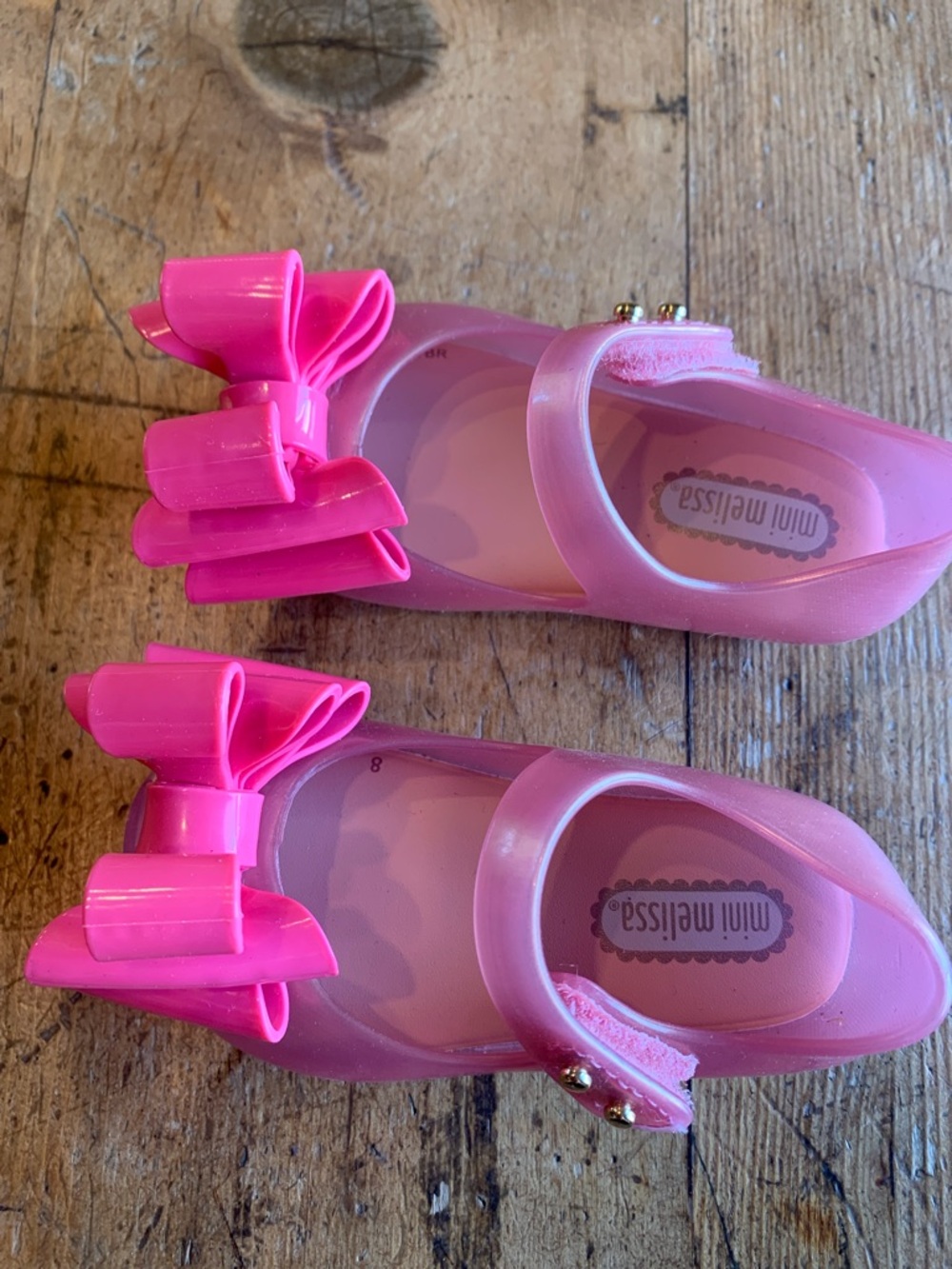 Mini Melissa Pink Jelly Mary Jane Shoes with Layered Bow - Picture 9 of 16